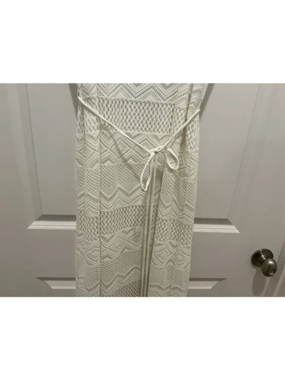 Sandra Darren Maxi Dress See Measurements Off White Beaded Neck Line Lace Lined - Picture 9 of 14